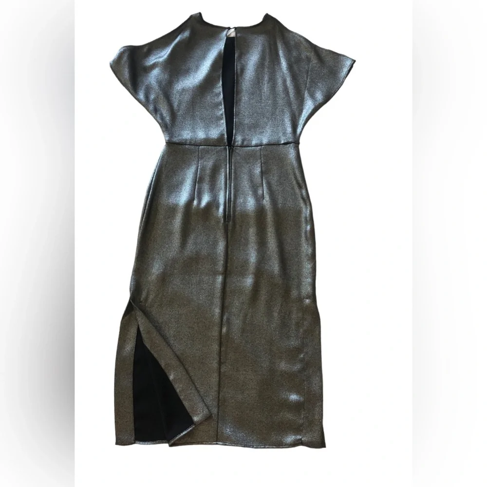 H&M Ladies Black & Silver Glitter Slit Cap Sleeve Fitted New Years Eve Dress - Picture 6 of 11